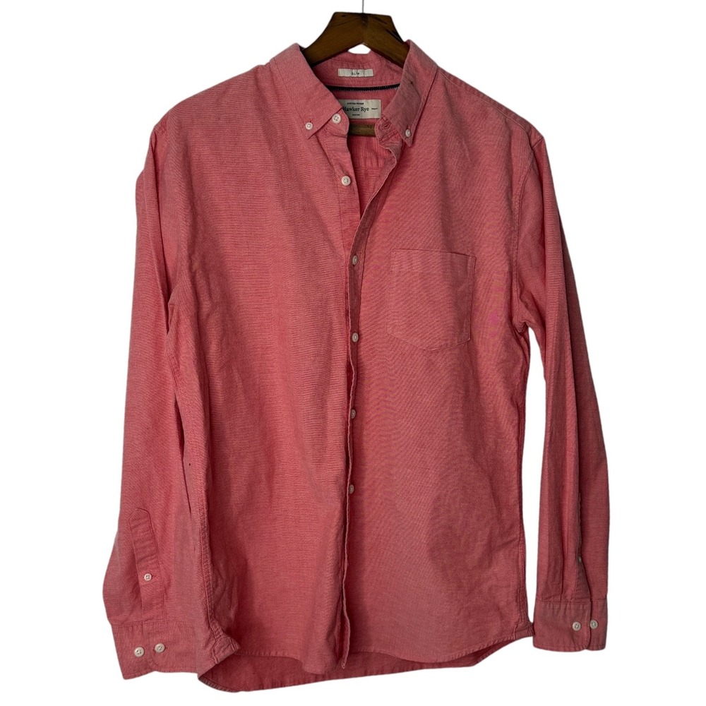 Hawker Rye Mens Slim Fit Stretch Oxford Shirt Salmon Coral Pink Large Button Up